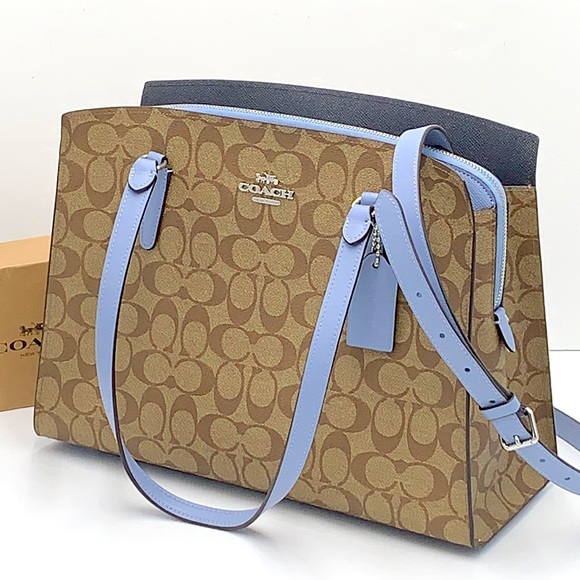 Coach Handbags - Coach Tatum Carryall In Signature Canvas COLOR:
Silver/Khaki/Marble Blue
